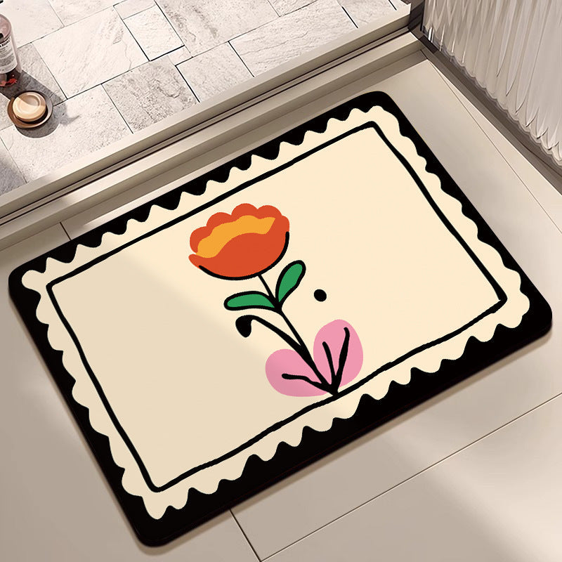 Decorative Floral Print Bath Mat