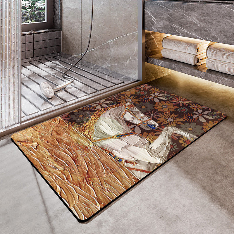 Artistic Horse-Themed Bath Mat