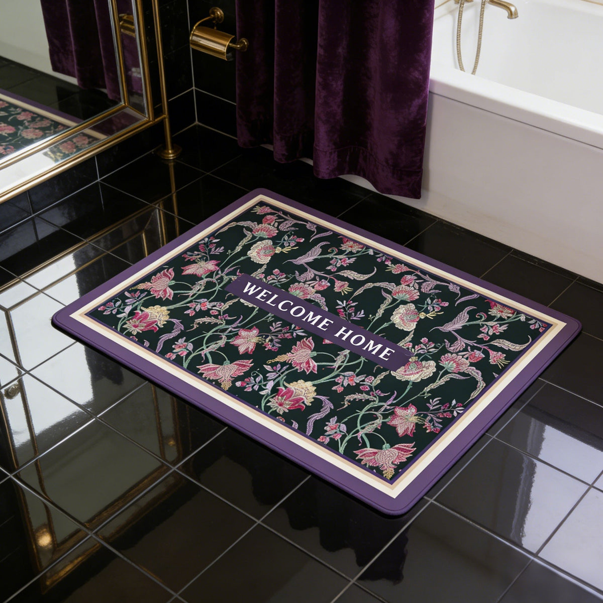 Vintage Floral Pattern Bath Mat