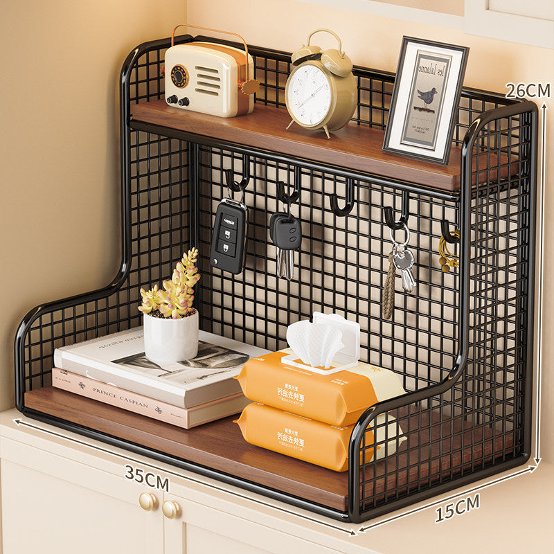 Wall-Mounted Double-Shelf Organizer with Hooks