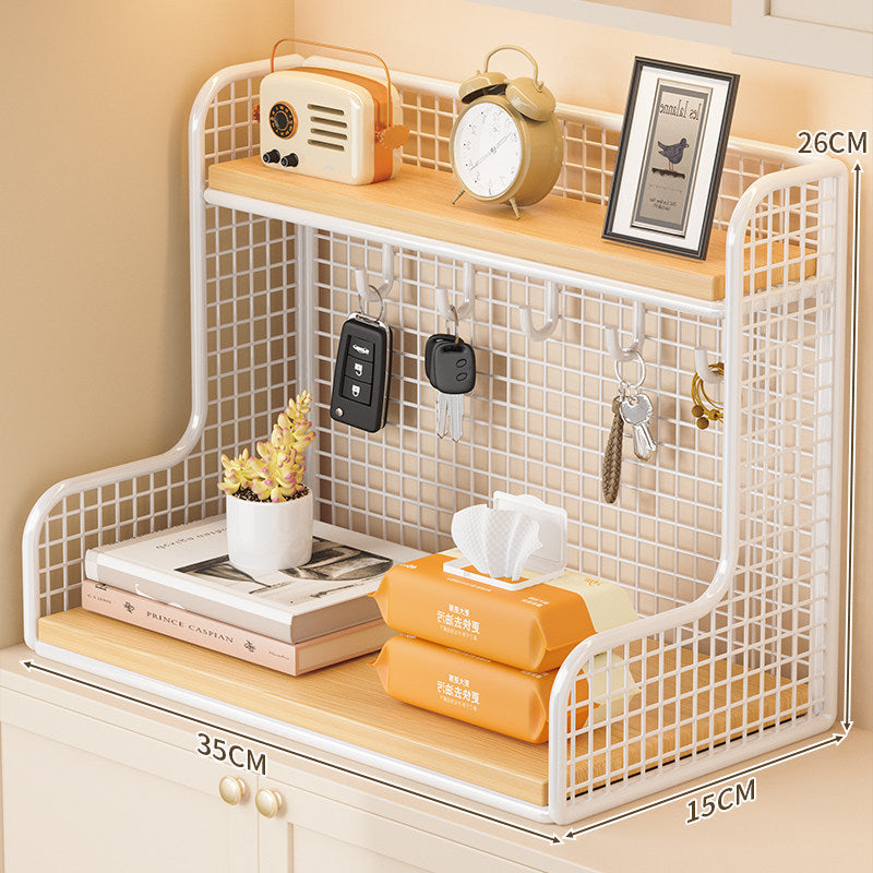 Wall-Mounted Double-Shelf Organizer with Hooks