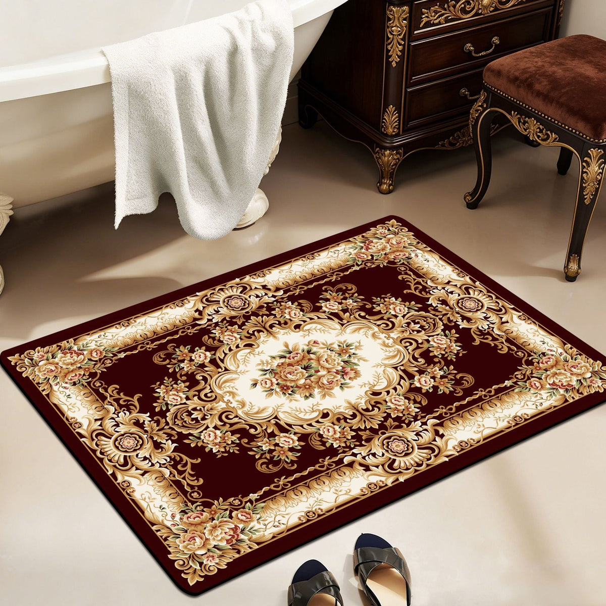Vintage Floral Design Bath Mat