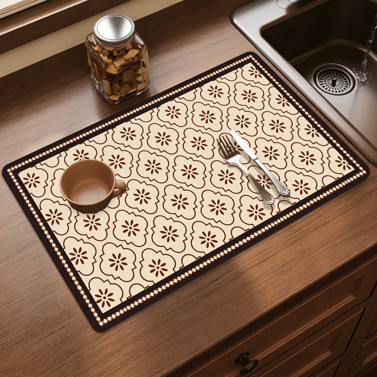 Elegant Floral Print Kitchen Mat