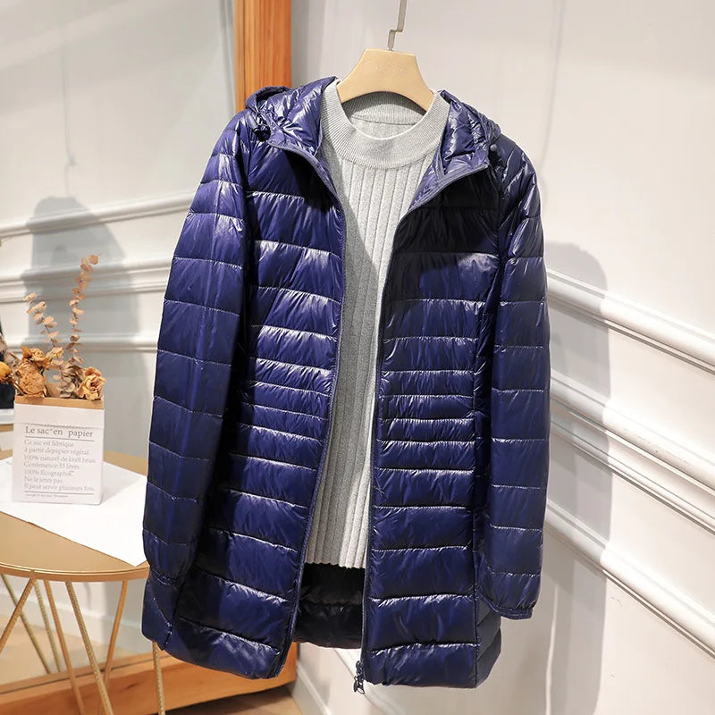 Sylis-Mode - Long down jacket for women with hood