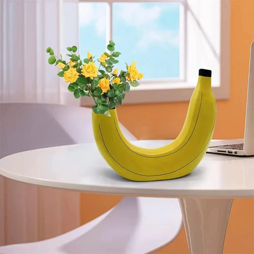 Banana vase, flower vase made of resin, cute banana shape, decorative tabletop vase for flower arrangements, living room, bedroom, home decoration