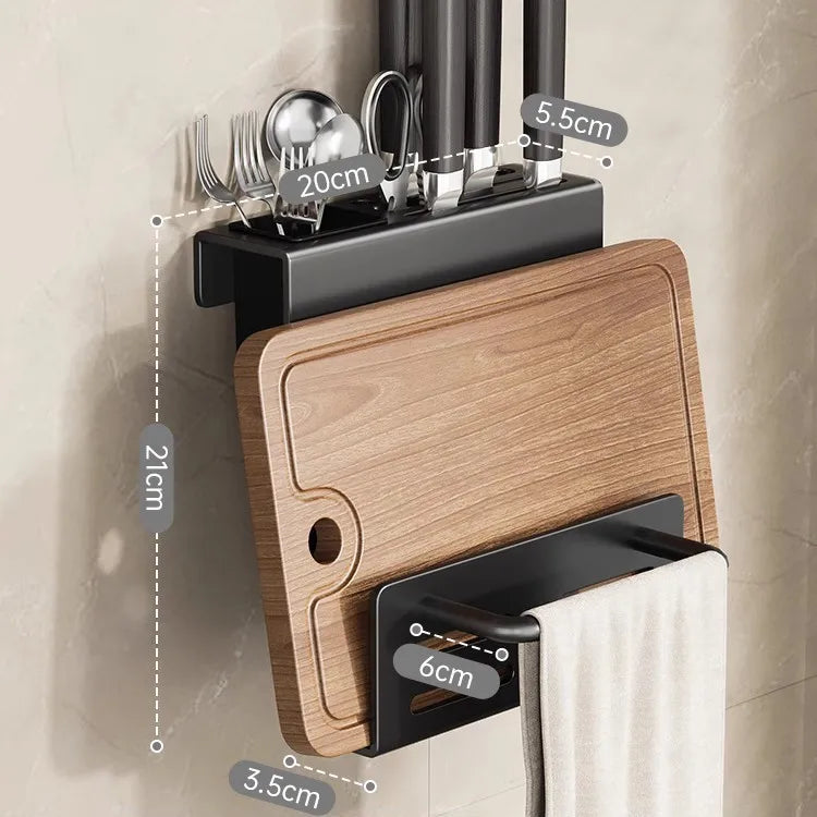 ChefSpace Wall-mounted Knife Holder with Cutting Board Storage – Stainless Steel