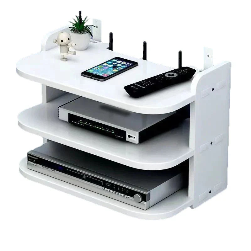 SkyConnect Home | WLAN Router Wall Shelf | Hidden Cable Organizer & Socket Holder | Floating Shelf for TV Box & More | White | 40×12×8 cm