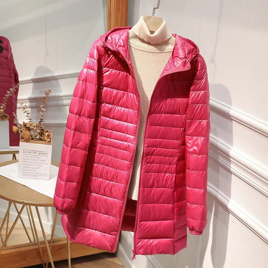 Sylis-Mode - Long down jacket for women with hood