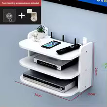 SkyConnect Home | WLAN Router Wall Shelf | Hidden Cable Organizer & Socket Holder | Floating Shelf for TV Box & More | White | 40×12×8 cm