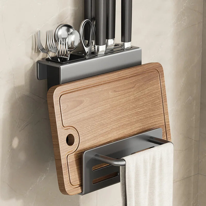 ChefSpace Wall-mounted Knife Holder with Cutting Board Storage – Stainless Steel