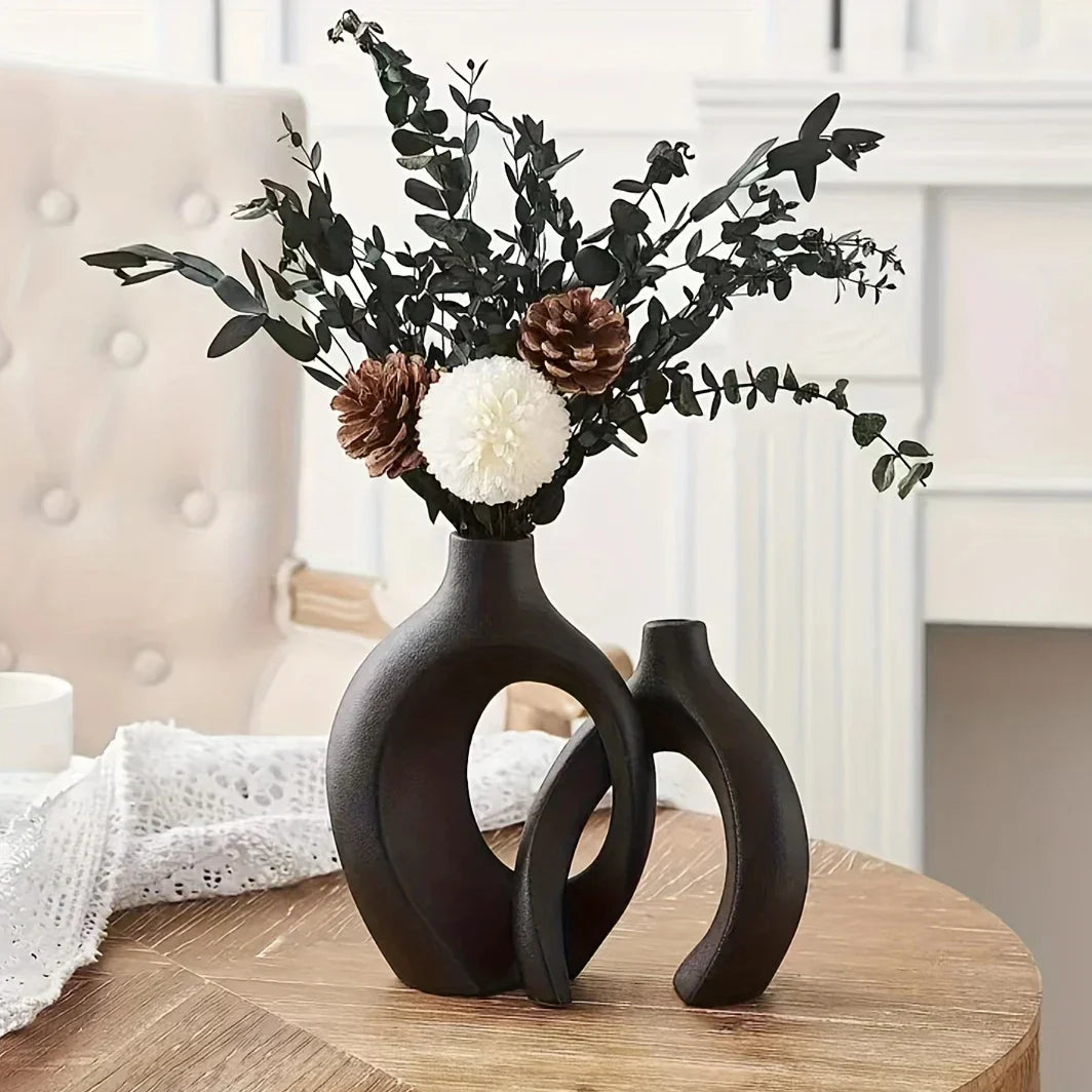 Set of 2 Hollow Ceramic Vases with Modern Scandinavian Design