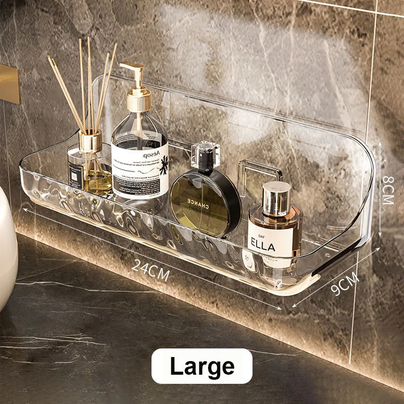 Acrylix Pro | Acrylic Bathroom Shelf Without Drilling | Wall Mounted Shower Shelf | Cosmetic & Shampoo Holder | Transparent | 12×9×8 cm / 24×9×8 cm