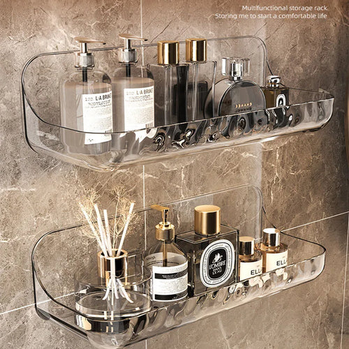 Acrylix Pro | Acrylic Bathroom Shelf Without Drilling | Wall Mounted Shower Shelf | Cosmetic & Shampoo Holder | Transparent | 12×9×8 cm / 24×9×8 cm
