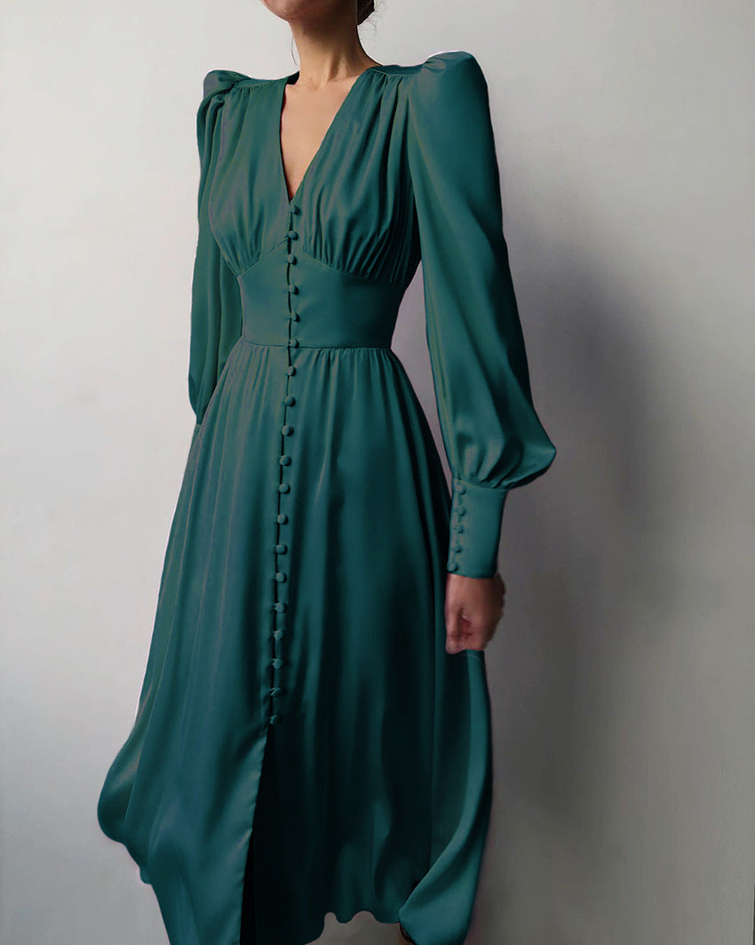 Sylis party dress with V-neck and puff sleeves for ladies