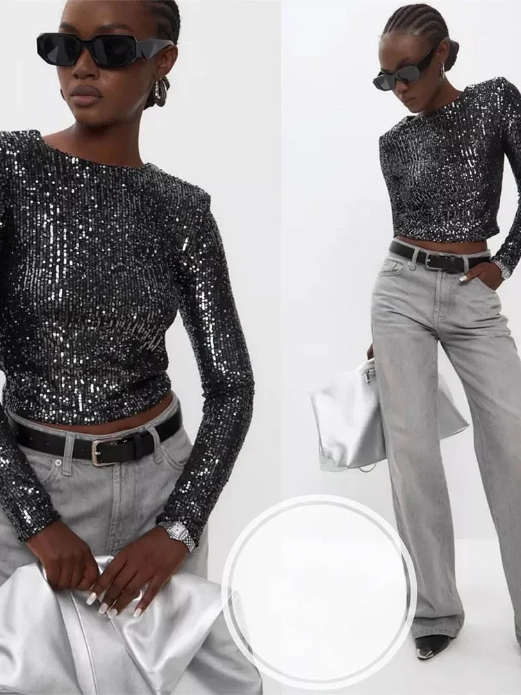 Sylis-Mode | Elegant Sequin Cropped Top