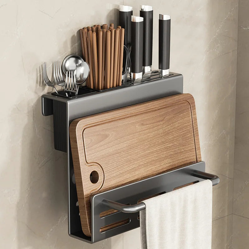 ChefSpace Wall-mounted Knife Holder with Cutting Board Storage – Stainless Steel