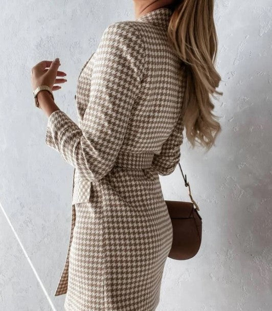 Sylis | checked dress coat with double row of buttons and belt