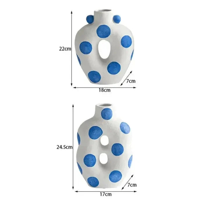 Blue Polka Dot Wonky Vase