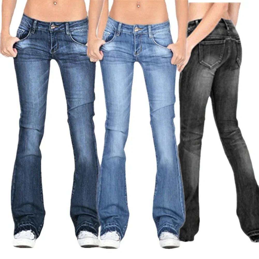 Sylis-Mode | Women's Low Rise Flared Jeans: Light vintage skinny bell bottom jeans