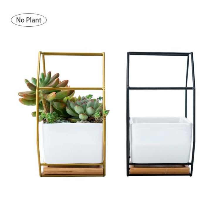 Simple octagonal geometric wall-mounted table succulent plate bamboo support iron frame flower pot (Gold)