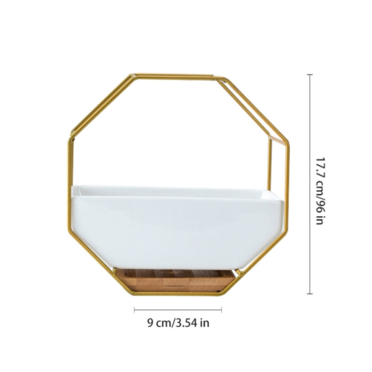Simple octagonal geometric wall-mounted table succulent plate bamboo support iron frame flower pot (Gold)