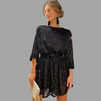 Sylis sequin mini skirt, pleated waist and wide sleeves