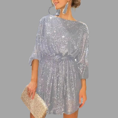 Sylis sequin mini skirt, pleated waist and wide sleeves