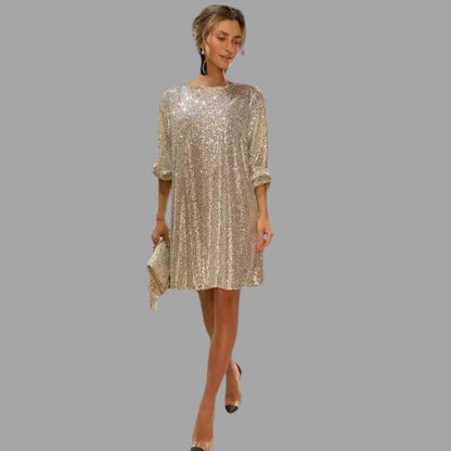 Sylis | Mini sequin dress with pleated waist and wide sleeves