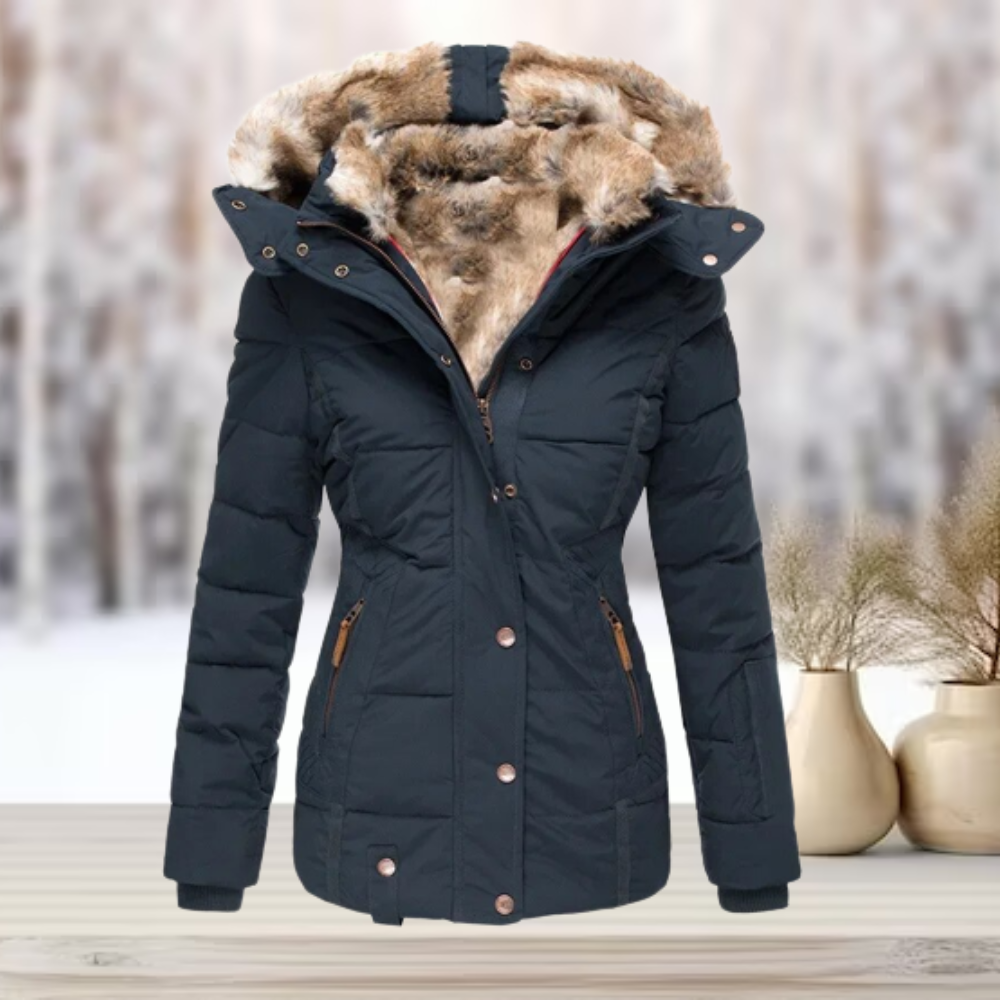 Elegant winter leather jacket with hood