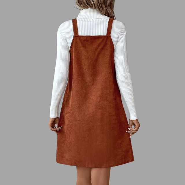 Sylis cord dress with straps, V neck and button details