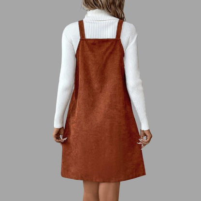 Sylis cord dress with straps, V neck and button details
