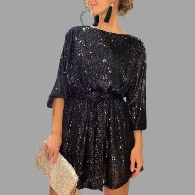Sylis sequin mini skirt, pleated waist and wide sleeves
