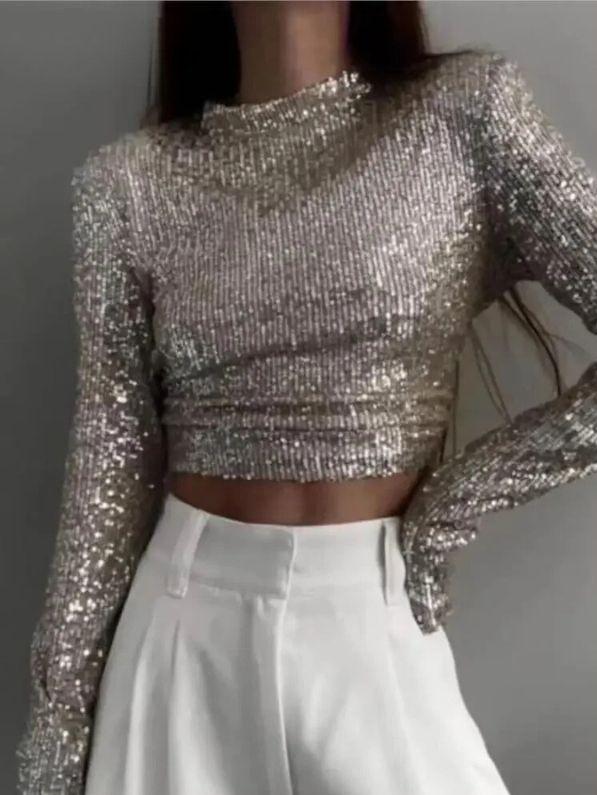 Sylis-Mode | Elegant Sequin Cropped Top