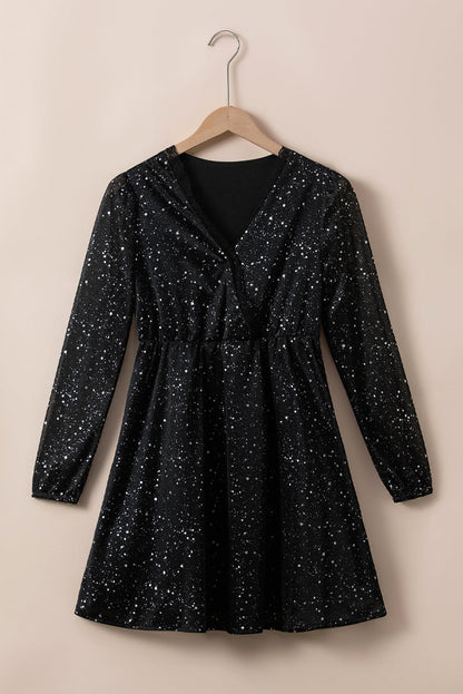 Sylis | Elegant black shimmering dress with mesh sieve
