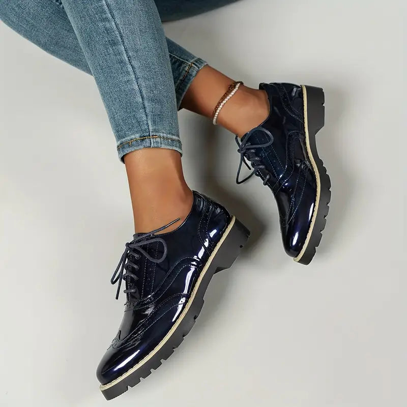 Sylis-Mode | Patent leather Oxford style shoes with heavy sole for women