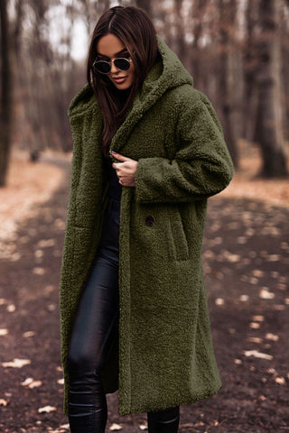 Sylis | Trendy long teddy coat with hood