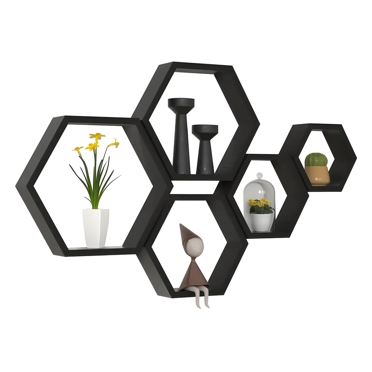 Wall shelf set HexaWood | 5-piece | Hexagon design | Rustic wood look