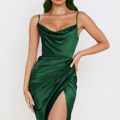 Sylis | Satin dress with ruffles and thin straps