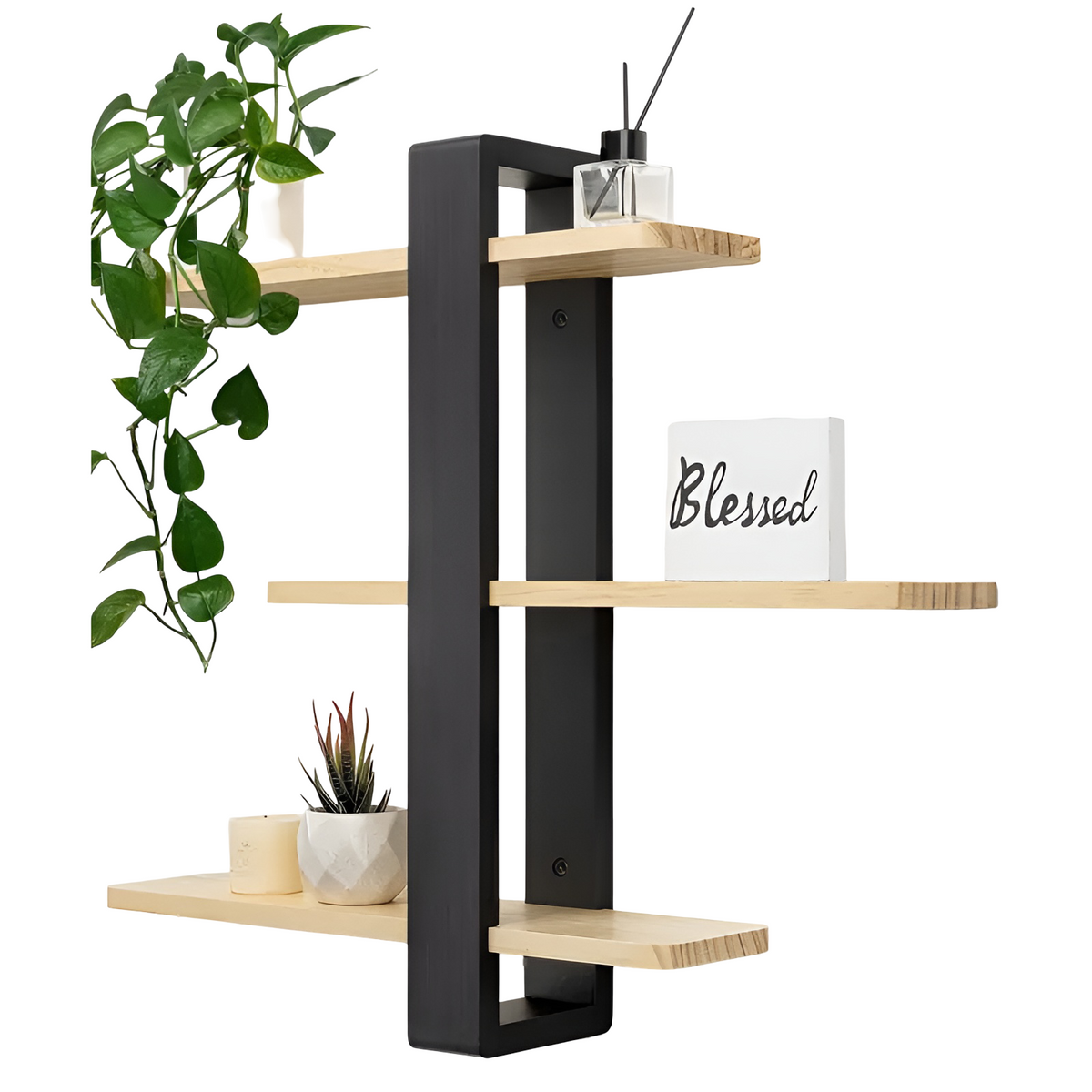 NordWood Wall Shelf | Solid Pine | 3 Levels | Space-saving & Decorative | Natural Wood