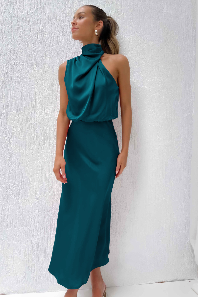 Sylis | Elegant midi dress with asymmetric round neckline