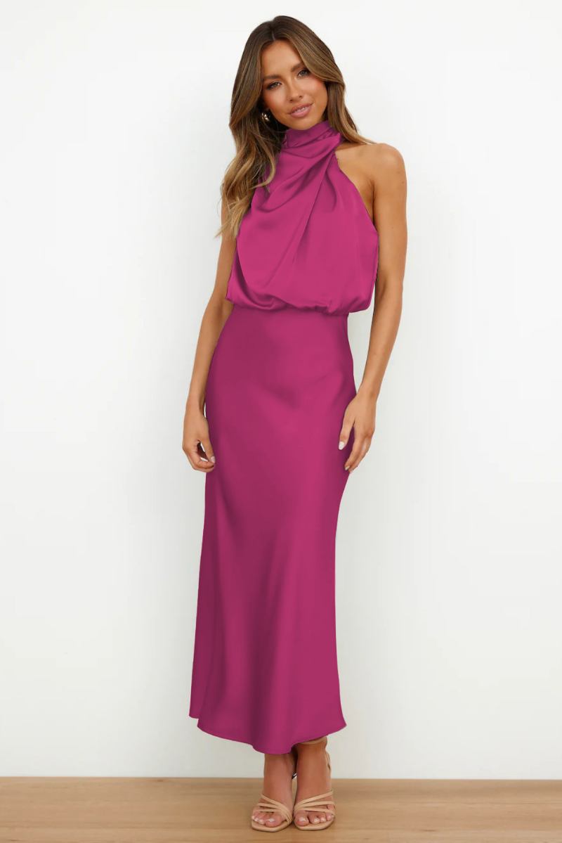 Sylis elegant midi with asymmetrical round neckline