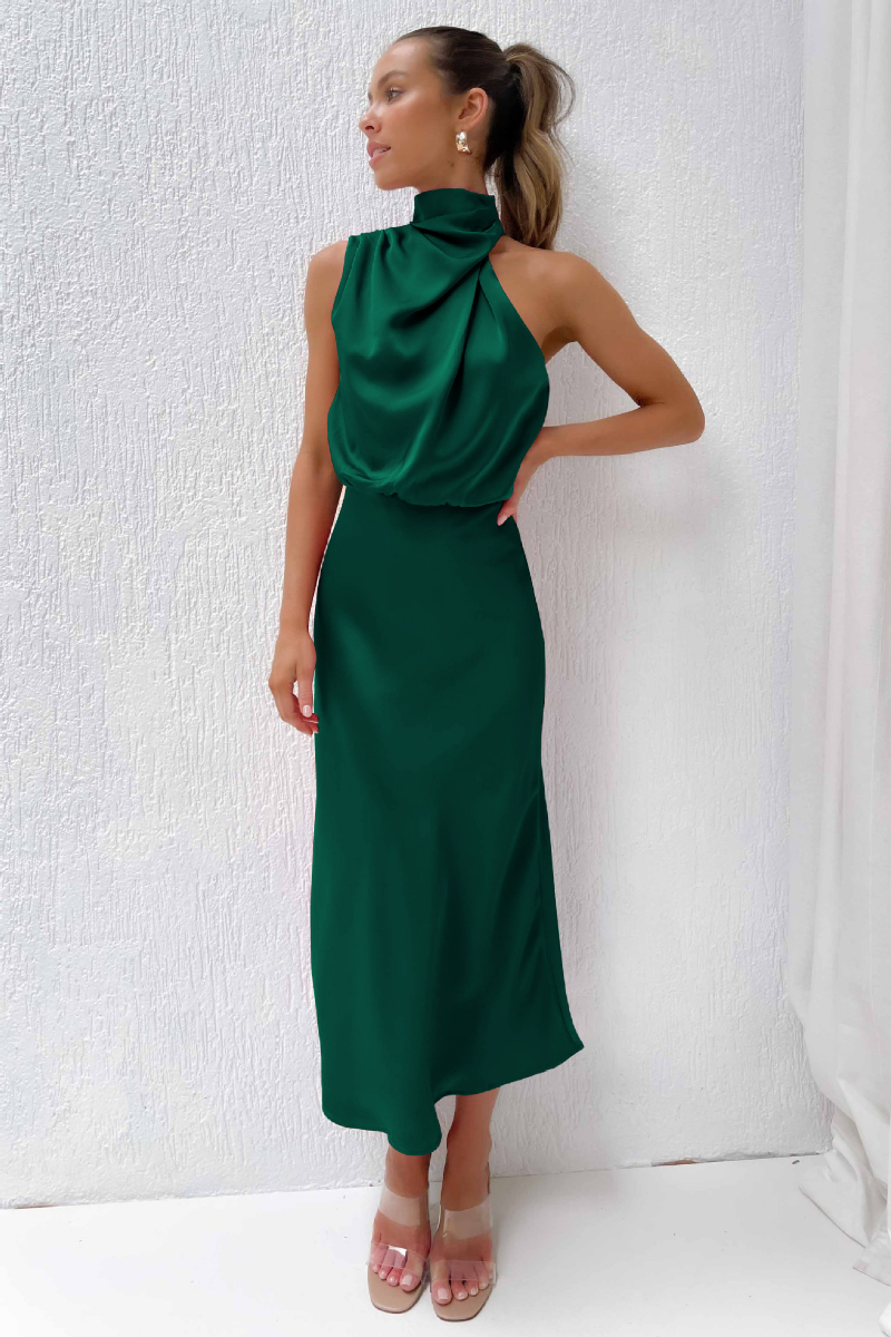 Sylis | Elegant midi dress with asymmetric round neckline