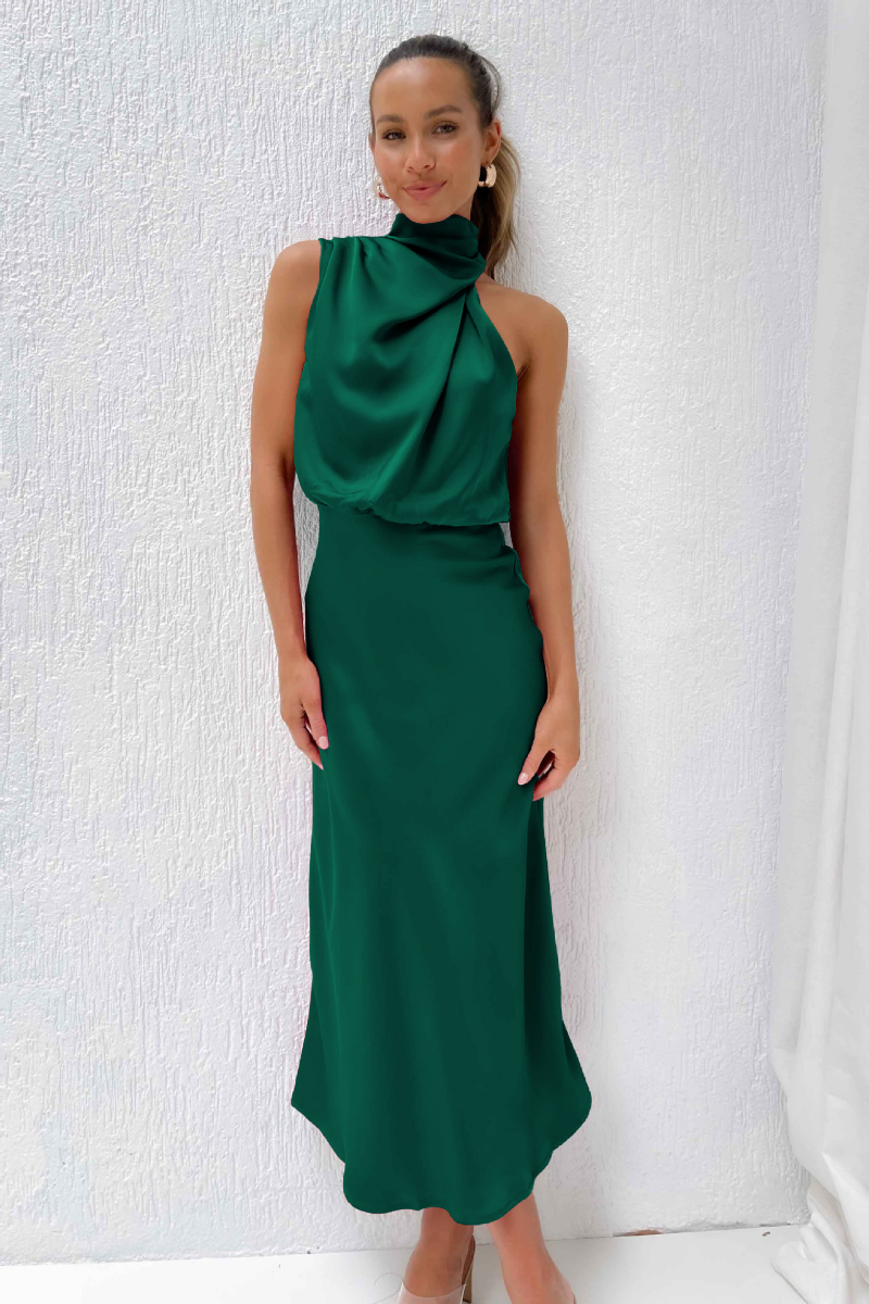 Sylis elegant midi with asymmetrical round neckline