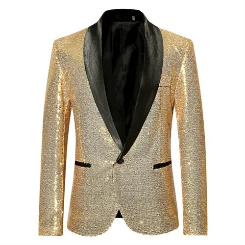 Sylis-Mode - Shiny golden Squin-glitz with button fleece men's blazer