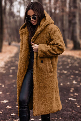 Sylis | Trendy long teddy coat with hood