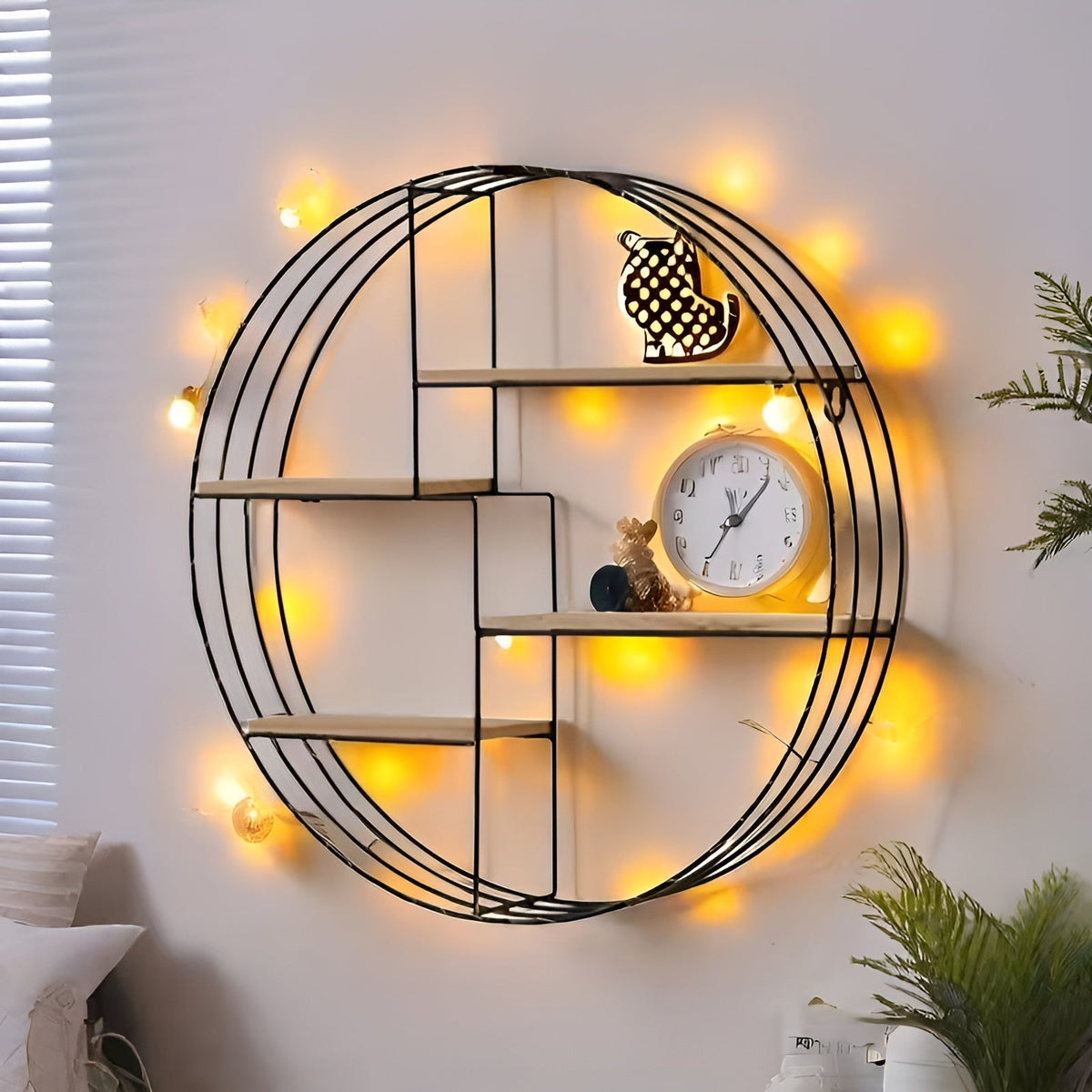 Round Wall Shelf with 4 Levels – Retro Design made of Wood & Metal