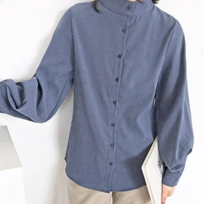 Sylis-Mode | Classic polo collar blouse with balloon sleeves