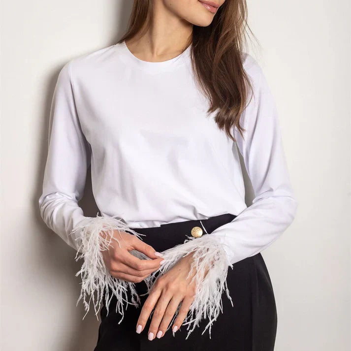 Sylis-Mode | Long Sleeve Top with Feathers