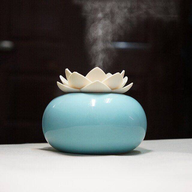 Lotiscent | Ceramic Lotus Aroma Humidifier – Ultrasonic Essential Oil Diffuser for Relaxation & Wellness