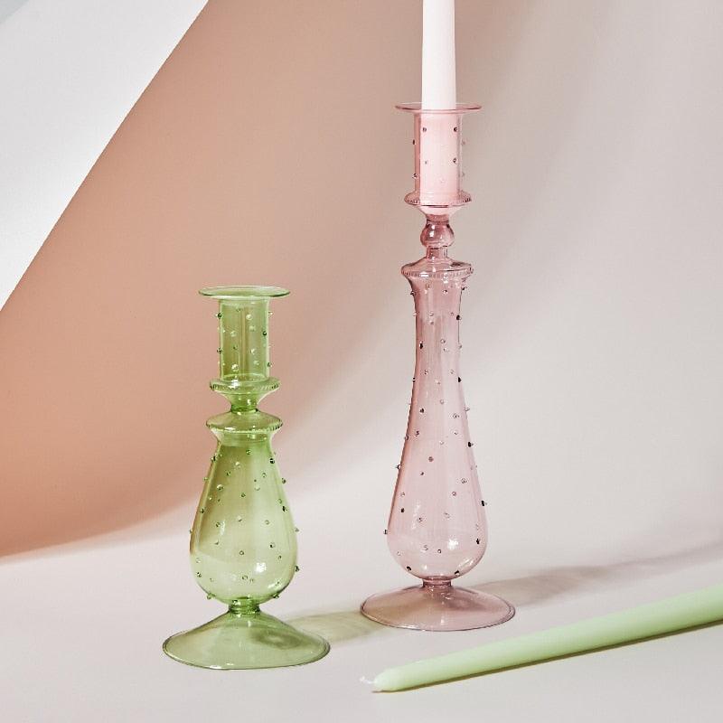 GlowCharm Pastel Glass Candle Holder | Decorative Candle Stands | Elegant Table Decor